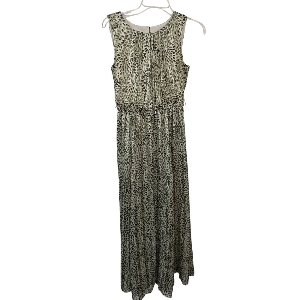 3703) Alexa B Nites Sleeveless Green Leaf Maxi Dress Size 6